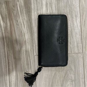 Tory Burch Black Pebbled Leather Wallet